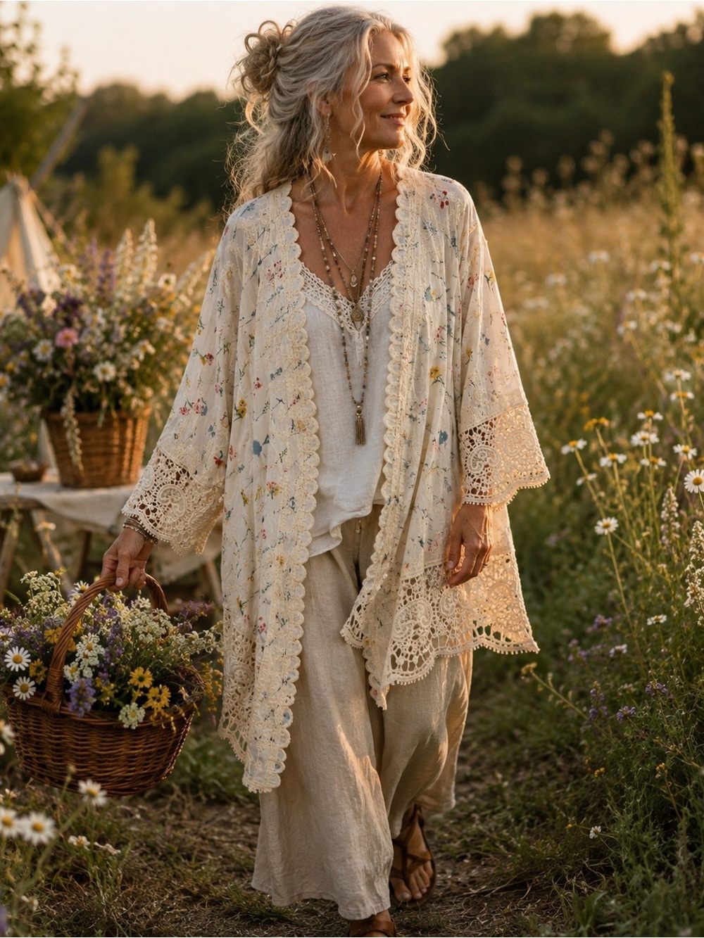 Solitaire 3X Floral Crochet Lace Kimono Duster Cottagecore Boho Cardigan
